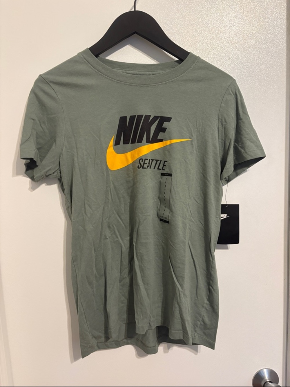 Nike Sage Seattle Green Short Sleeve Tee with Yellow Swoosh NWT